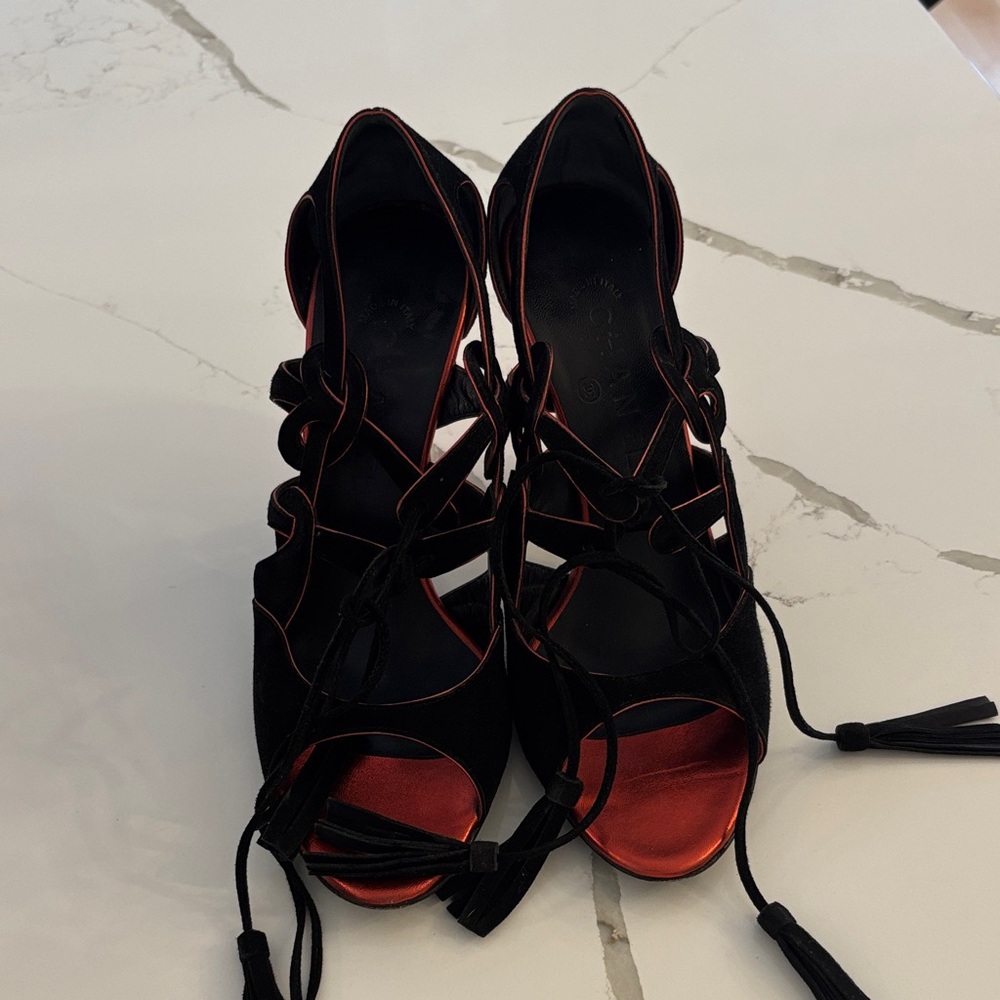 CHANEL Black and Red Strappy Heels